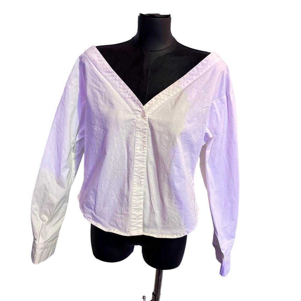 FEW MODA WHITE V NECK BLOUSE SZ XL 100% COTTON